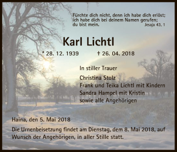 Traueranzeige von Karl Lichtl von HNA