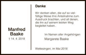 Traueranzeige von Manfred Baake von HNA