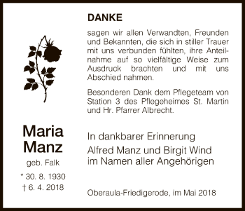 Traueranzeige von Maria Manz von HNA