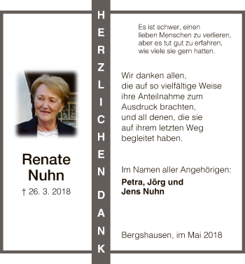 Traueranzeige von Renate Nuhn von HNA