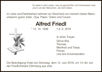 Traueranzeige von Alfred Friedl von HNA