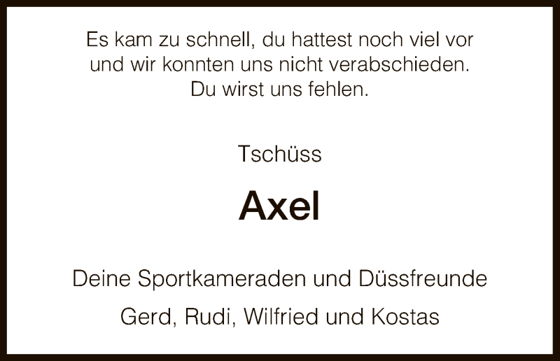  Traueranzeige für Axel  vom 06.06.2018 aus HNA