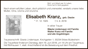 Traueranzeige von Elisabeth Kranz von HNA