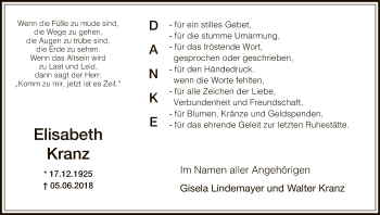 Traueranzeige von Elisabeth Kranz von HNA