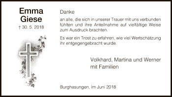 Traueranzeige von Emma Giese von HNA