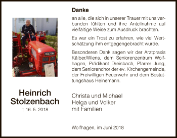 Traueranzeige von Heinrich Stolzenbach von HNA