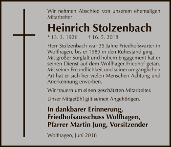 Traueranzeige von Heinrich Stolzenbach von HNA