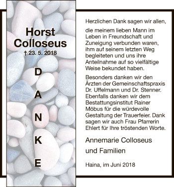 Traueranzeige von Horst Colloseus von HNA