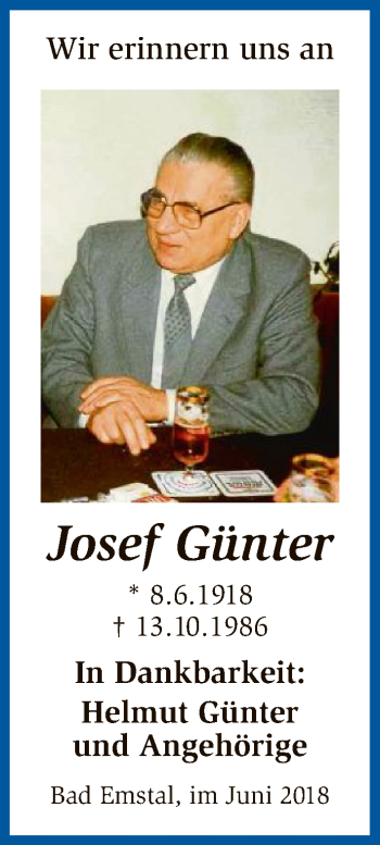 Traueranzeige von Josef Günter von HNA
