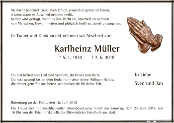 Traueranzeige von Karlheinz Müller von HNA