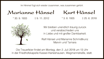 Traueranzeige von Marianne und Kurt Hänsel von HNA