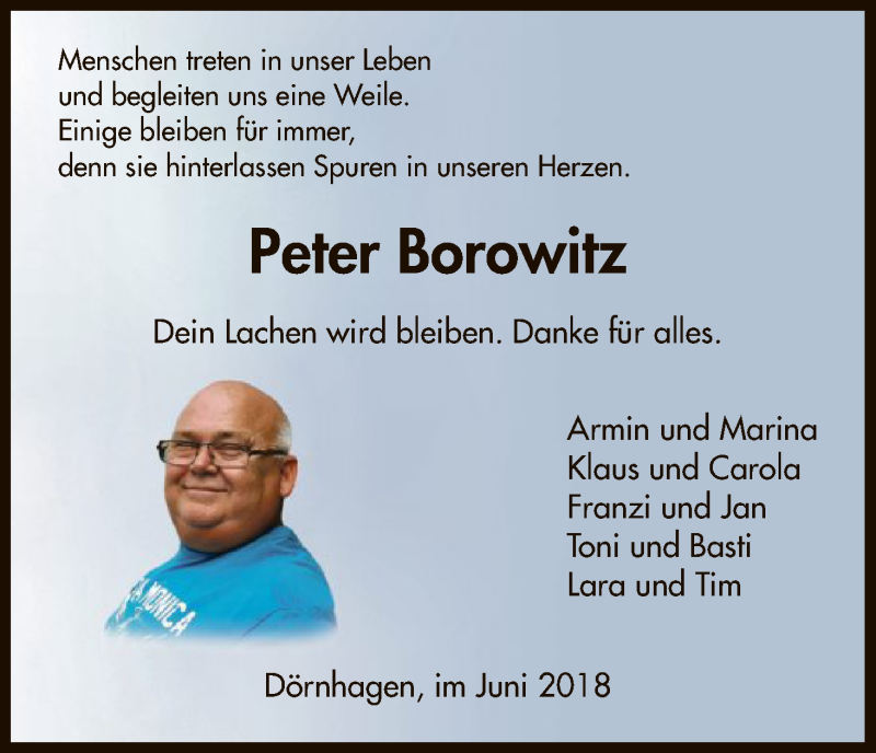  Traueranzeige für Peter Borowitz vom 23.06.2018 aus HNA