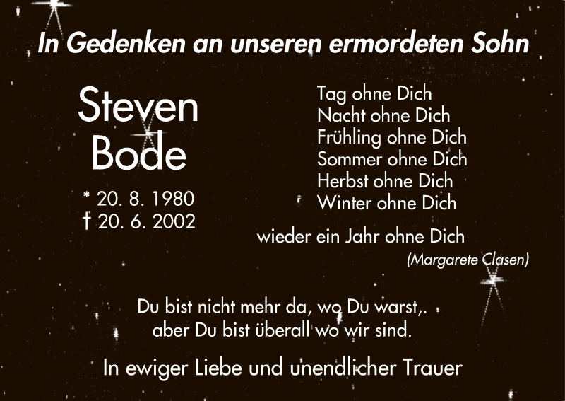  Traueranzeige für Steven Bode vom 20.06.2018 aus HNA