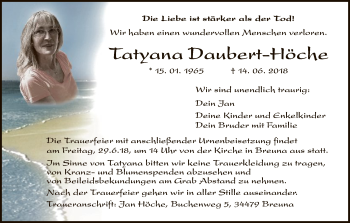 Traueranzeige von Tatyana Daubert-Höche von HNA