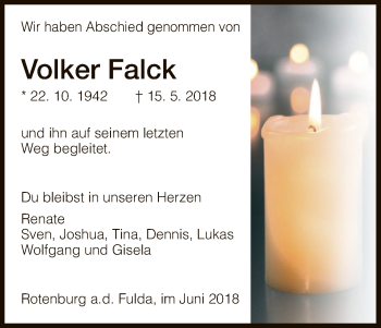 Traueranzeige von Volker Falck von HNA