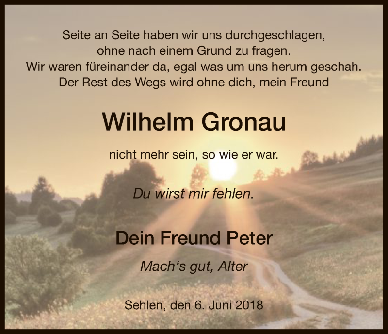  Traueranzeige für Wilhelm Gronau vom 06.06.2018 aus HNA
