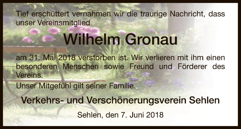  Traueranzeige für Wilhelm Gronau vom 07.06.2018 aus HNA