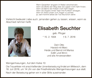 Traueranzeige von Elisabeth Seuchter von HNA