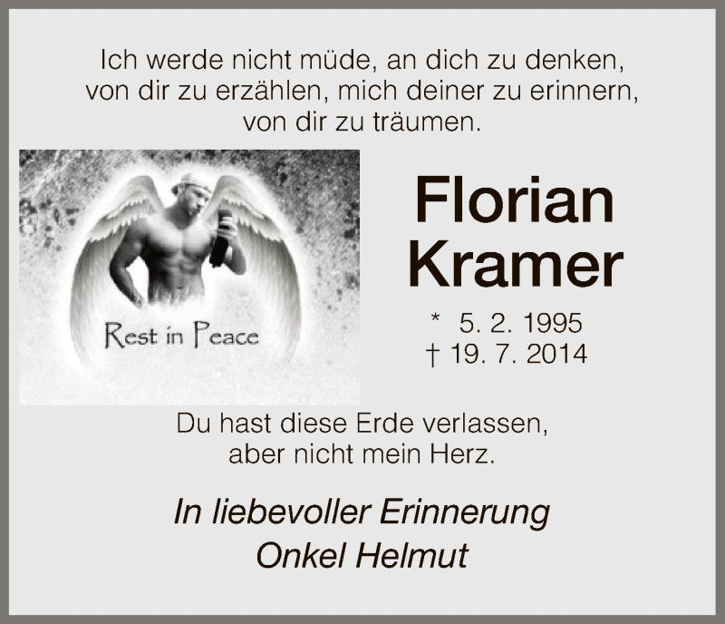  Traueranzeige für Florian Kramer vom 19.07.2018 aus HNA