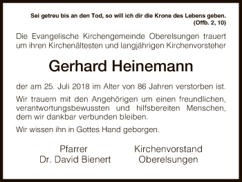 Traueranzeige von Gerhard Heinemann von HNA