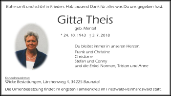 Traueranzeige von Gitta Theis von HNA