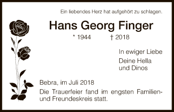 Traueranzeige von Hans Georg Finger von HNA