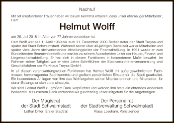 Traueranzeige von Helmut Wolff von HNA