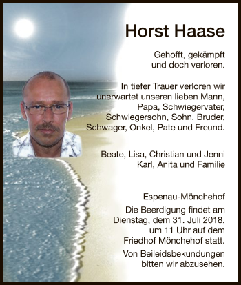 Traueranzeige von Horst Haase von HNA