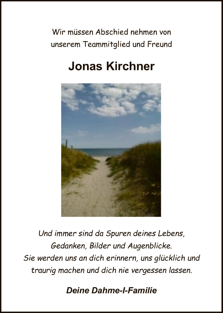  Traueranzeige für Jonas Kirchner vom 21.07.2018 aus HNA