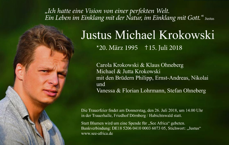  Traueranzeige für Justus Michael Krokowski vom 21.07.2018 aus HNA