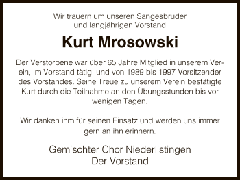 Traueranzeige von Kurt Mrosowski von HNA