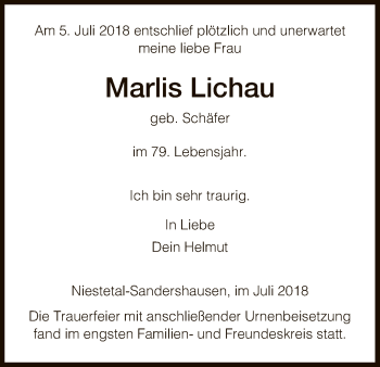 Traueranzeige von Marlis Lichau von HNA