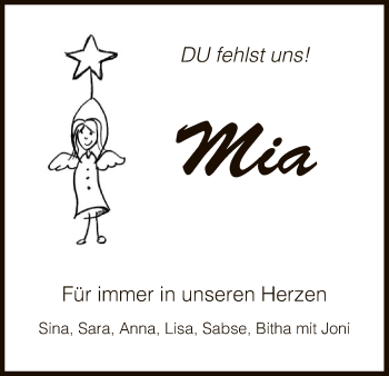 Traueranzeige von Mia  von HNA