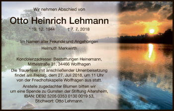 Traueranzeige von Otto Heinrich Lehmann von HNA