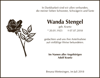 Traueranzeige von Wanda Stengel von HNA