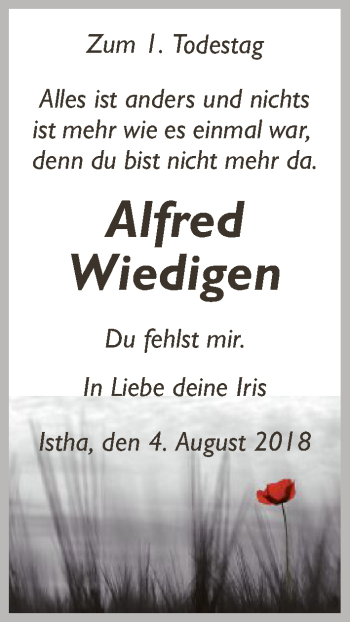 Traueranzeige von Alfred Wiedigen von HNA