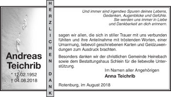 Traueranzeige von Andreas Teichrib von etm