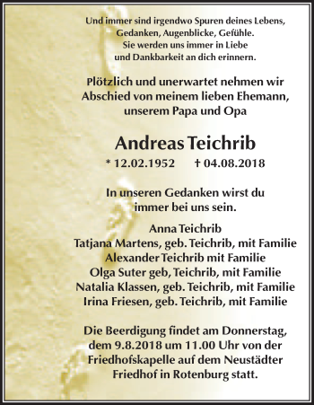 Traueranzeige von Andreas Teichrib von etm