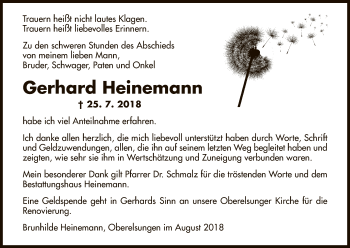Traueranzeige von Gerhard Heinemann von HNA