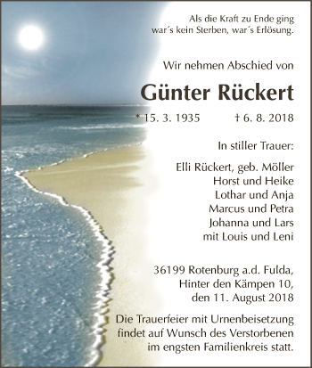 Traueranzeige von Günter Rückert von HNA
