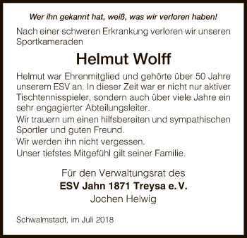 Traueranzeige von Helmut Wolff von HNA