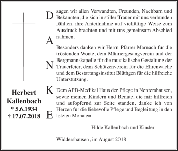 Traueranzeige von Herbert Kallenbach von etm