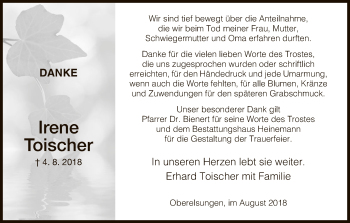 Traueranzeige von Irene Toischer von HNA