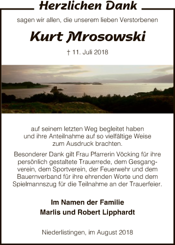 Traueranzeige von Kurt Mrosowski von HNA