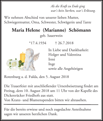 Traueranzeige von Maria Helene Schömann von etm