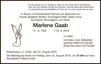 Traueranzeige von Marlene Gaab von HNA