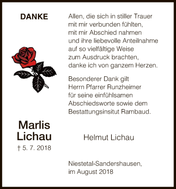 Traueranzeige von Marlis Lichau von HNA