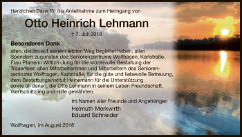 Traueranzeige von Otto Heinrich Lehmann von HNA