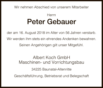Traueranzeige von Peter Gebauer von HNA