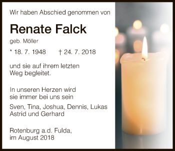 Traueranzeige von Renate Falck von HNA